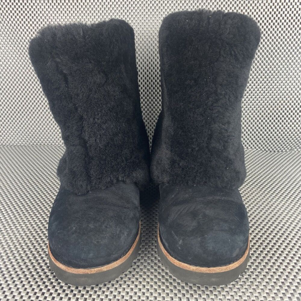 Ugg Australia Maylin Boots Womens Size 9 Black Leather Sheepskin Winter Boots - Picture 5 of 9